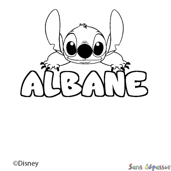 Coloriage pr&eacute;nom ALBANE - d&eacute;cor Stitch
