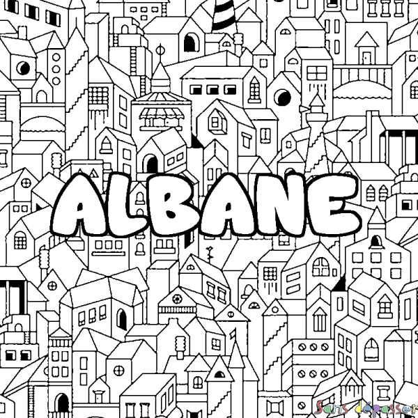 Coloriage prénom ALBANE - d&eacute;cor Ville