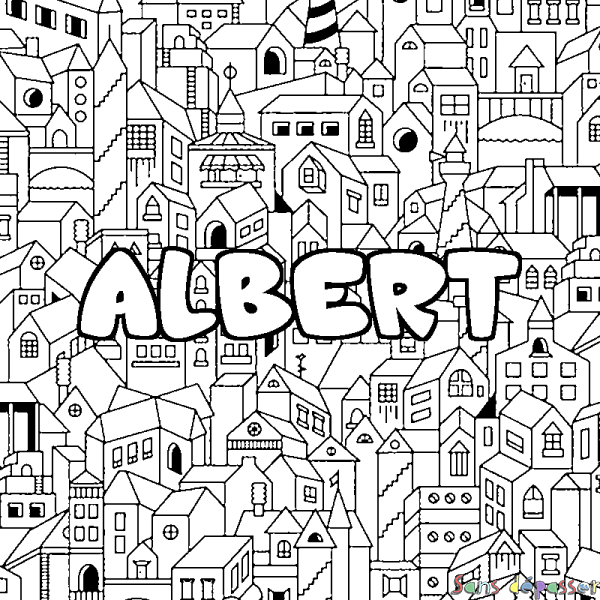 Coloriage pr&eacute;nom ALBERT - d&eacute;cor Ville