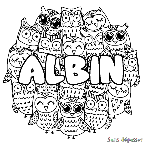 Coloriage prénom ALBIN - d&eacute;cor Chouettes