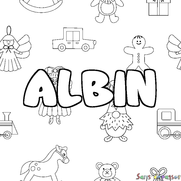 Coloriage prénom ALBIN - d&eacute;cor Jouets