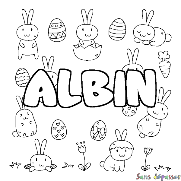 Coloriage prénom ALBIN - d&eacute;cor Paques