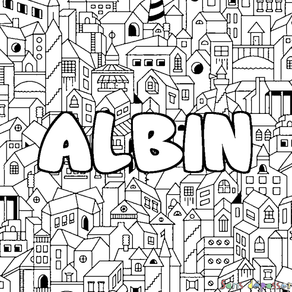 Coloriage prénom ALBIN - d&eacute;cor Ville