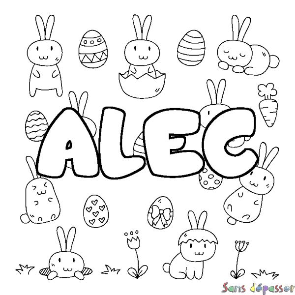 Coloriage pr&eacute;nom ALEC - d&eacute;cor Paques