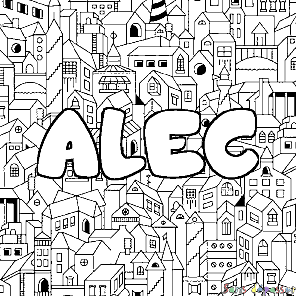 Coloriage prénom ALEC - d&eacute;cor Ville