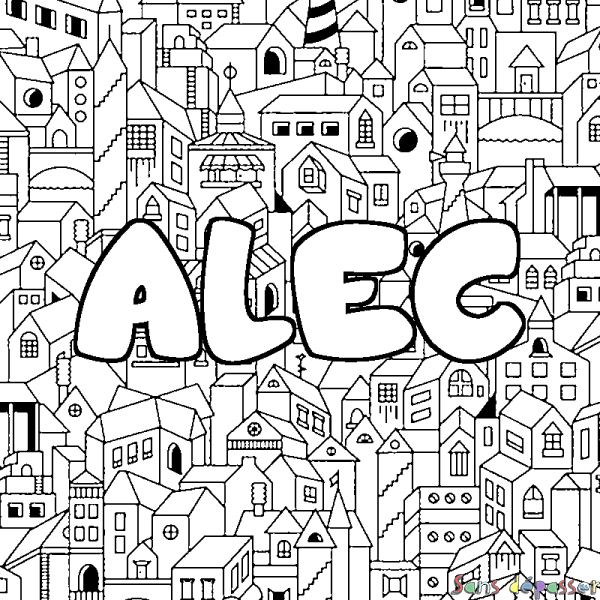 Coloriage pr&eacute;nom ALEC - d&eacute;cor Ville