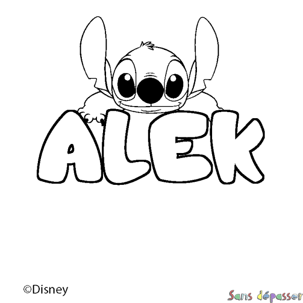 Coloriage pr&eacute;nom ALEK - d&eacute;cor Stitch