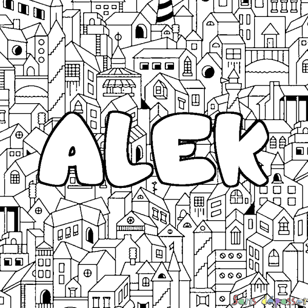 Coloriage prénom ALEK - d&eacute;cor Ville