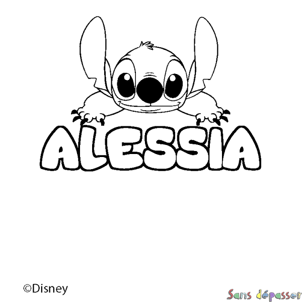 Coloriage pr&eacute;nom ALESSIA - d&eacute;cor Stitch