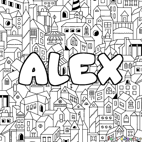 Coloriage prénom ALEX - d&eacute;cor Ville