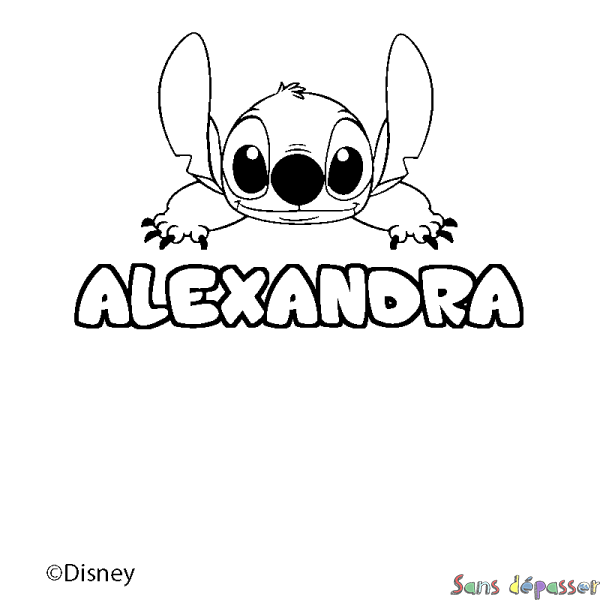 Coloriage pr&eacute;nom ALEXANDRA - d&eacute;cor Stitch