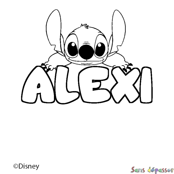 Coloriage pr&eacute;nom ALEXI - d&eacute;cor Stitch