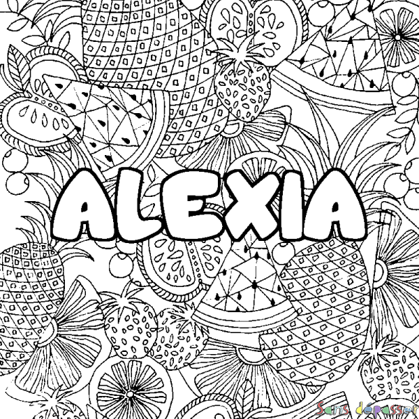 Coloriage prénom ALEXIA - d&eacute;cor Mandala fruits