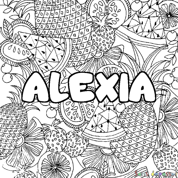 Coloriage pr&eacute;nom ALEXIA - d&eacute;cor Mandala fruits