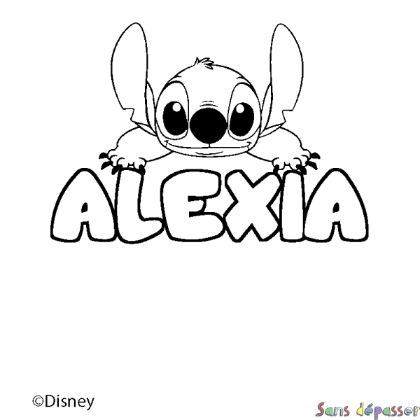 Coloriage pr&eacute;nom ALEXIA - d&eacute;cor Stitch