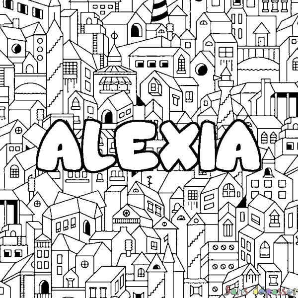 Coloriage pr&eacute;nom ALEXIA - d&eacute;cor Ville