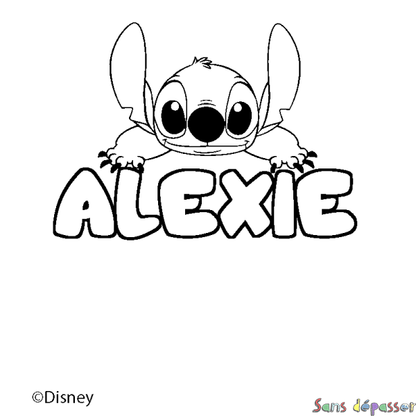 Coloriage pr&eacute;nom ALEXIE - d&eacute;cor Stitch