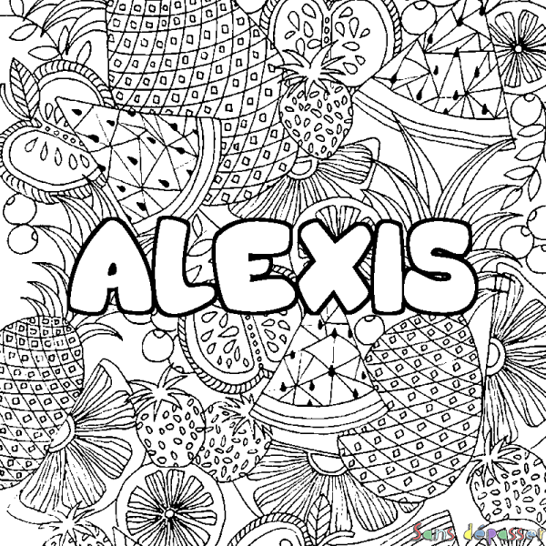 Coloriage prénom ALEXIS - d&eacute;cor Mandala fruits
