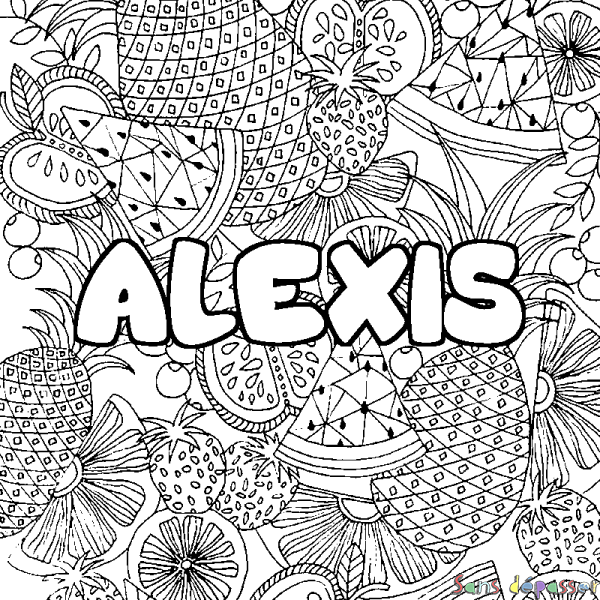 Coloriage pr&eacute;nom ALEXIS - d&eacute;cor Mandala fruits