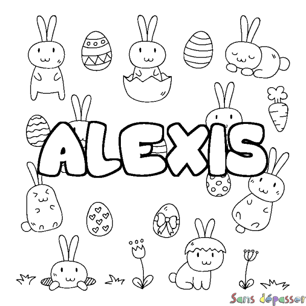 Coloriage pr&eacute;nom ALEXIS - d&eacute;cor Paques