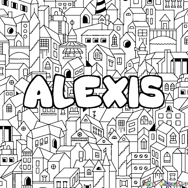 Coloriage pr&eacute;nom ALEXIS - d&eacute;cor Ville