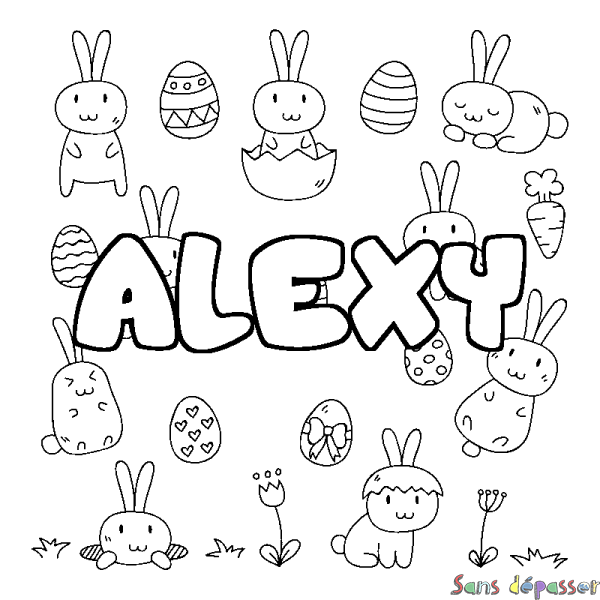 Coloriage pr&eacute;nom ALEXY - d&eacute;cor Paques