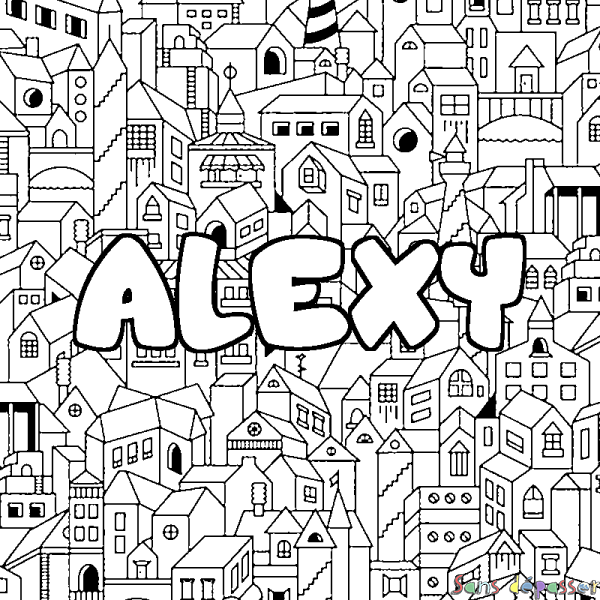 Coloriage prénom ALEXY - d&eacute;cor Ville