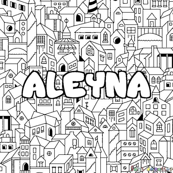 Coloriage pr&eacute;nom ALEYNA - d&eacute;cor Ville