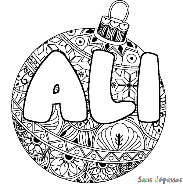 Coloriage pr&eacute;nom ALI - d&eacute;cor Boule de No&euml;l