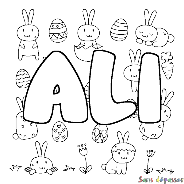 Coloriage pr&eacute;nom ALI - d&eacute;cor Paques