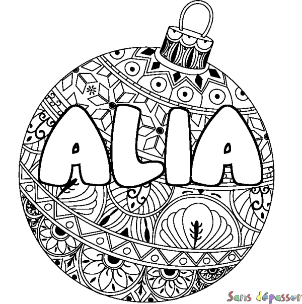 Coloriage pr&eacute;nom ALIA - d&eacute;cor Boule de No&euml;l
