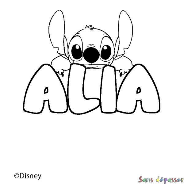 Coloriage pr&eacute;nom ALIA - d&eacute;cor Stitch