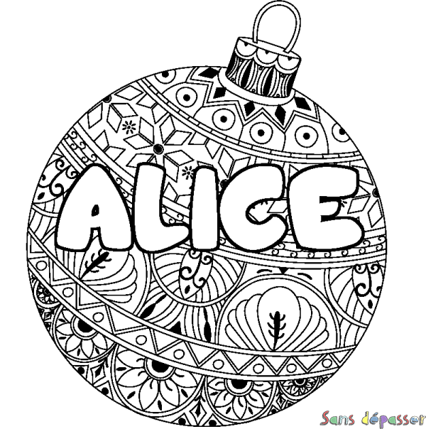 Coloriage pr&eacute;nom ALICE - d&eacute;cor Boule de No&euml;l