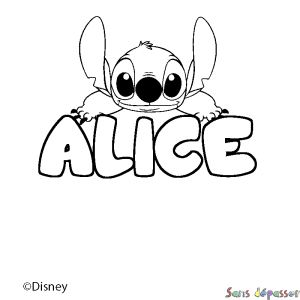 Coloriage pr&eacute;nom ALICE - d&eacute;cor Stitch