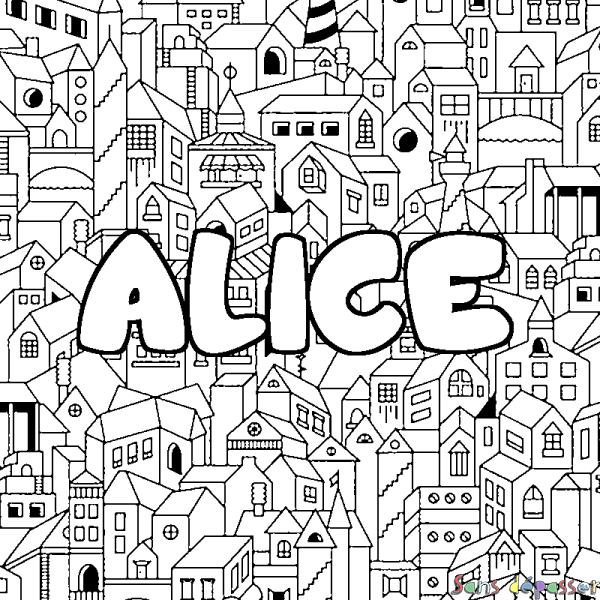 Coloriage prénom ALICE - d&eacute;cor Ville