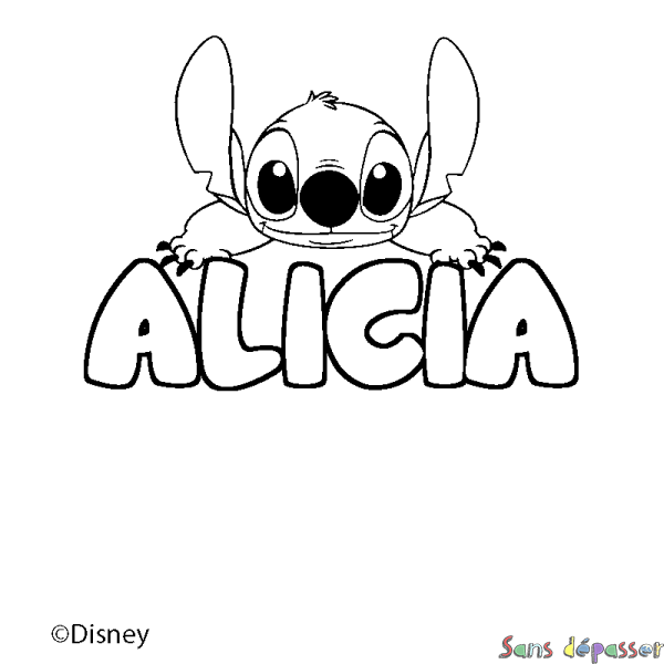 Coloriage pr&eacute;nom ALICIA - d&eacute;cor Stitch