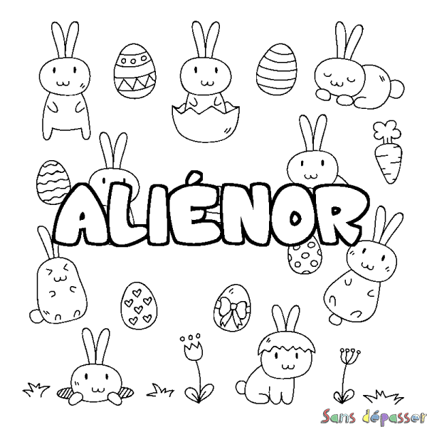 Coloriage pr&eacute;nom ALI&Eacute;NOR - d&eacute;cor Paques