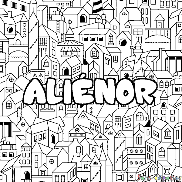 Coloriage pr&eacute;nom ALI&Eacute;NOR - d&eacute;cor Ville