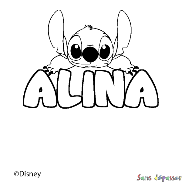 Coloriage pr&eacute;nom ALINA - d&eacute;cor Stitch