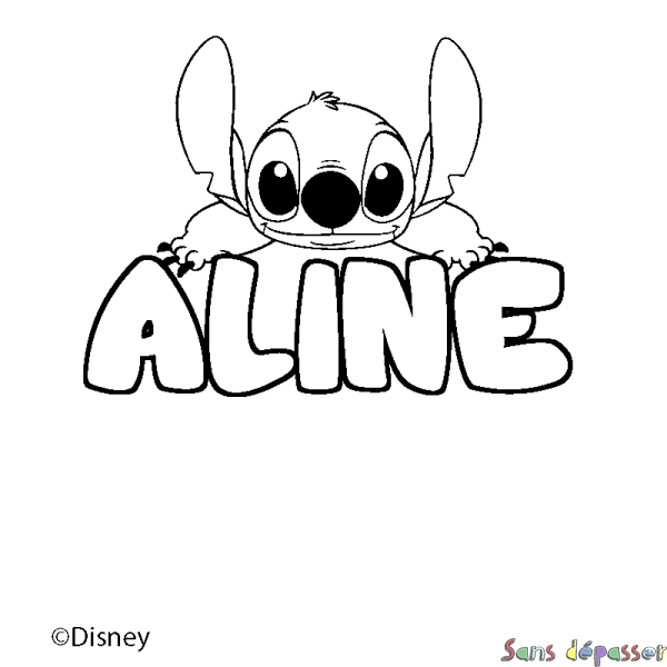 Coloriage pr&eacute;nom ALINE - d&eacute;cor Stitch