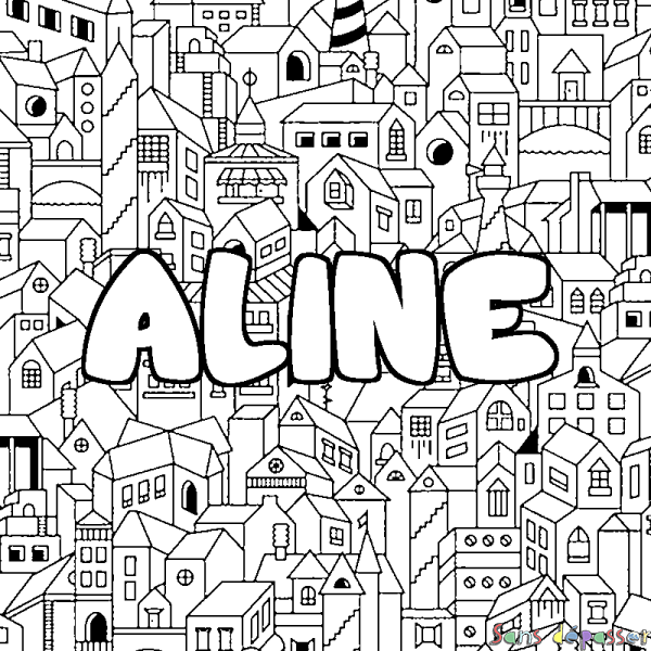 Coloriage pr&eacute;nom ALINE - d&eacute;cor Ville