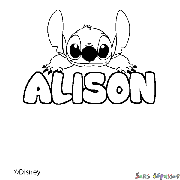 Coloriage pr&eacute;nom ALISON - d&eacute;cor Stitch
