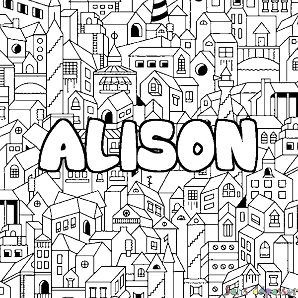 Coloriage prénom ALISON - d&eacute;cor Ville