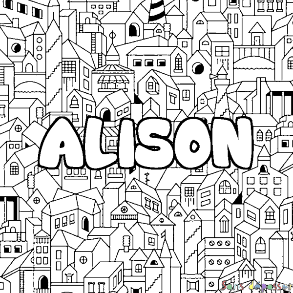 Coloriage pr&eacute;nom ALISON - d&eacute;cor Ville