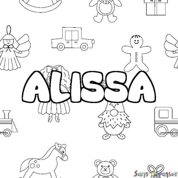 Coloriage prénom ALISSA - d&eacute;cor Jouets