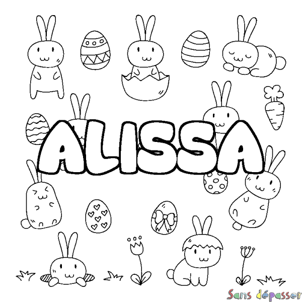 Coloriage prénom ALISSA - d&eacute;cor Paques