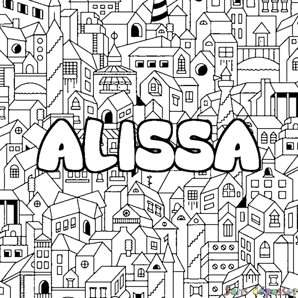 Coloriage prénom ALISSA - d&eacute;cor Ville