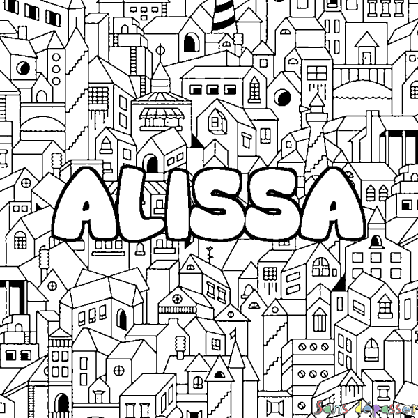 Coloriage pr&eacute;nom ALISSA - d&eacute;cor Ville