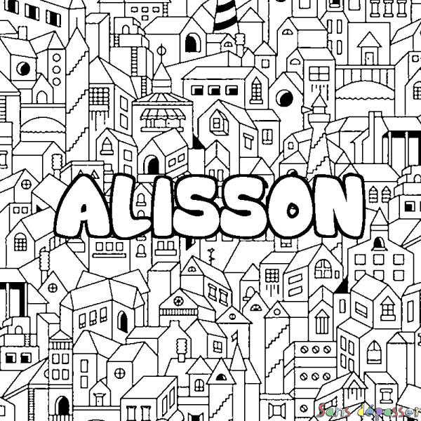 Coloriage pr&eacute;nom ALISSON - d&eacute;cor Ville