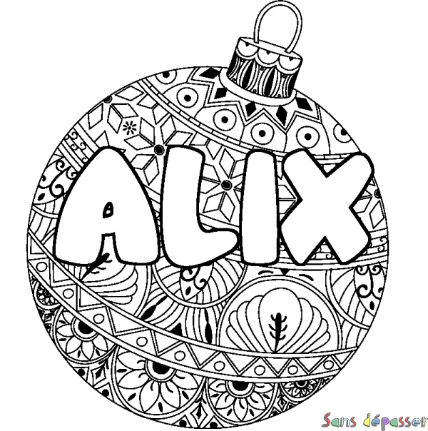Coloriage pr&eacute;nom ALIX - d&eacute;cor Boule de No&euml;l